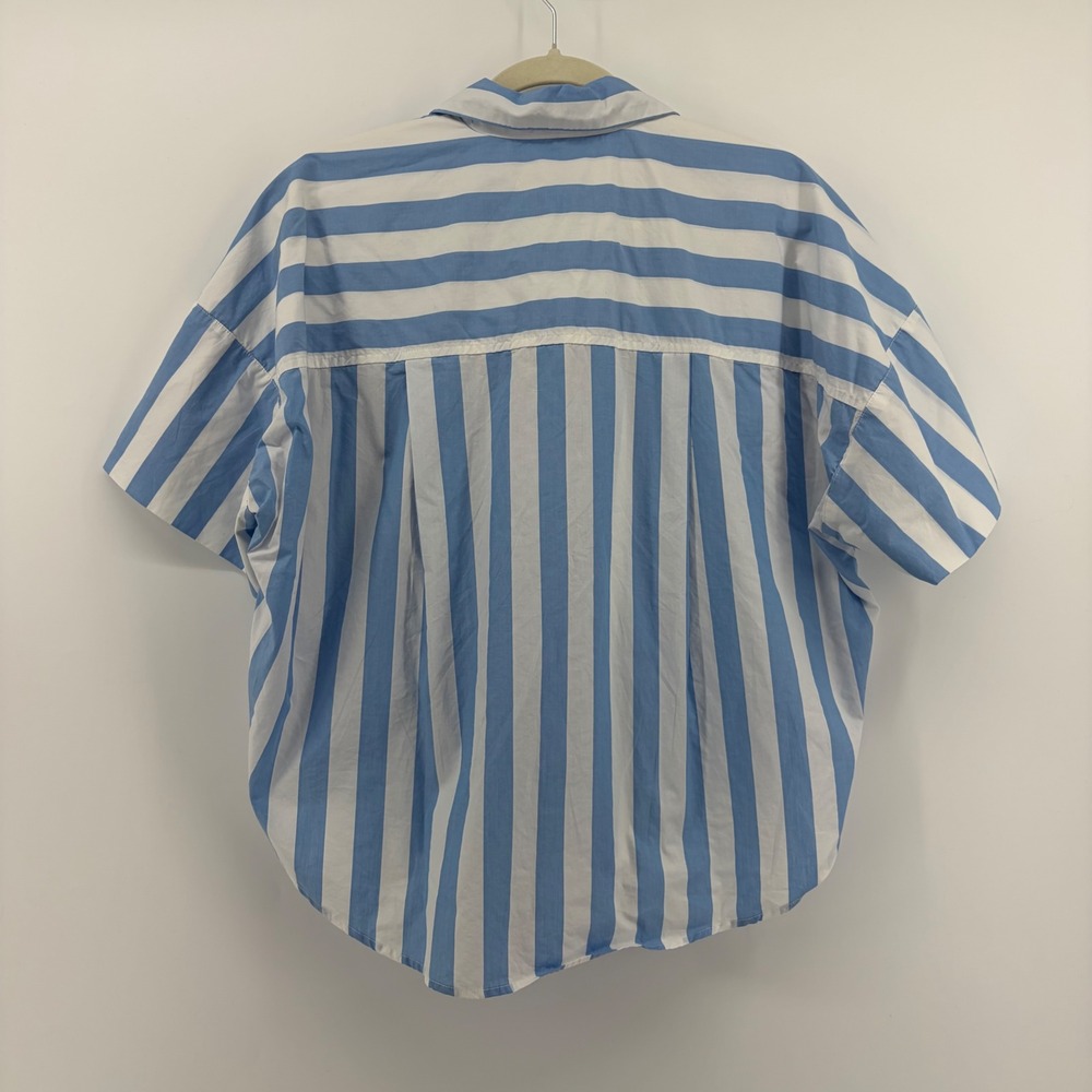 LOFT Blue & White Vertical Stripe Short-Sleeve Shirt - Picture 2 of 6